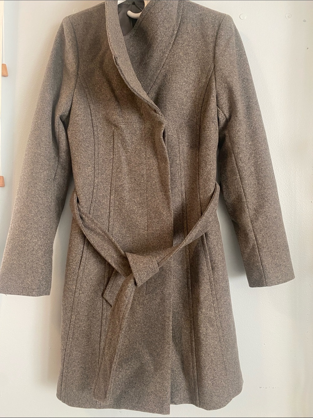 Babaton Womens Gray Wool Pea Coat with Wide Collar